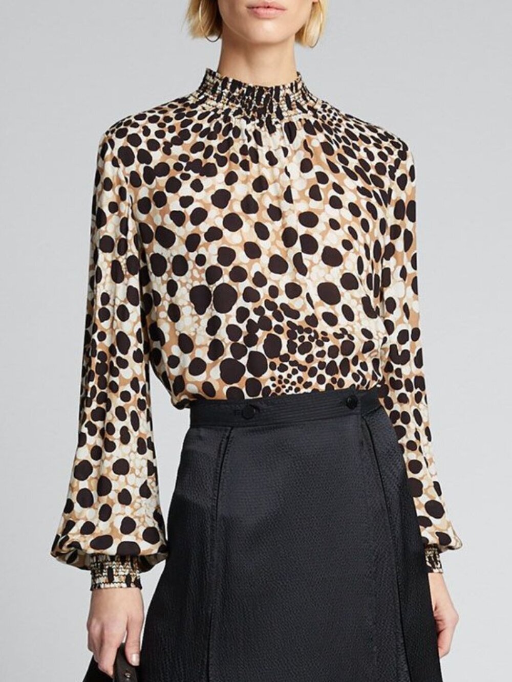 Elie Tahari Camden Leopard Print Mock Neck Silk Blouse Blouse Sorrel Multi S NWT
